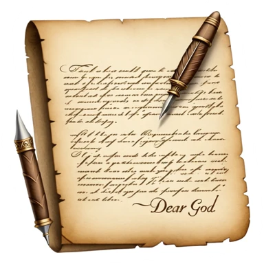 Letter with "Dear God" header and quill pen sticker