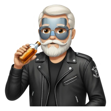 Un motero de barba blanca, chupa de cuero y bebiendo de una botella de Jack Daniel's. sticker