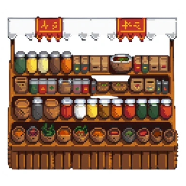 Spice market stall with colorful mounds of different spices sticker