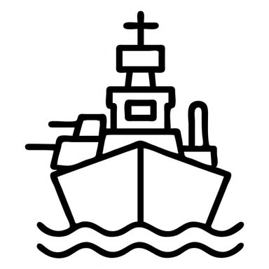 battleship icon, clean and simple, outlined icon style, no fill, minimal details sticker