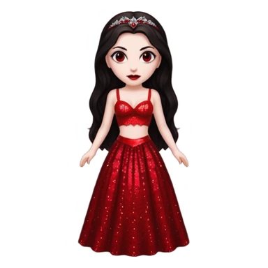 Bride of Dracula with long dark brown hair, red sequin bra, red sequin long skirt sticker