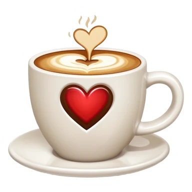 a flat white coffee without a face in a clean white coffee mug having  poured heart with latte on top sticker