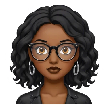 black female with long wavy black hair and black glasses with a eyebrow piercing  sticker