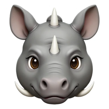 cinematic-noble-cute-rhinoceros-portrait-emoji,slate-grey-hide-poised-and-regal,-with-a-massive,-powerful-build-and-a-thick,--deep-set-soulful-piercing-eyes,-simplified-yet-sharp-and-sophisticated-features,-highly-detailed,-large-black-eyes, white horn, front facing sticker