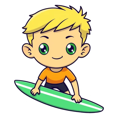 a blonde surfer boy with hair up to ears and has green eyes  sticker