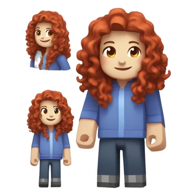 a white girl with long red curly hair and freckles, wearing periwinkle Minecraft hoodie playing a videogame smiling sticker