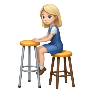 a girl is sitting on a stool and she is seeing and facing toward left side sticker