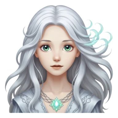 White silver Long Haired Women, Mystic seer — hair floating, glowing eyes sticker