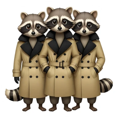 Three raccoons standing on top of eachother within one trench coat sticker