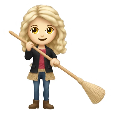 White woman blond hair riding a crochet hook Like a broom sticker