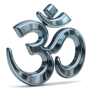 stylized chrome Om symbol with glowing edges and a futuristic look sticker