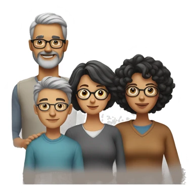 Familiy Group. Dad with grey short hair. Mother with brown shoulder long hair. Son with shorter black hair and beard. Everyone is wearing glasses sticker