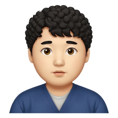 a Korean man in 20s with a curly hair and bangs, chubby cheeks, big monolid eyes , dark eyebrow, sticker