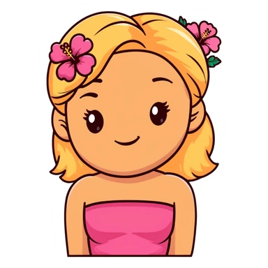 tan girl with blonde hair and brown highlight streaks with a hibiscus flower in her hair wearing a pink tube top with tan lines showing sticker