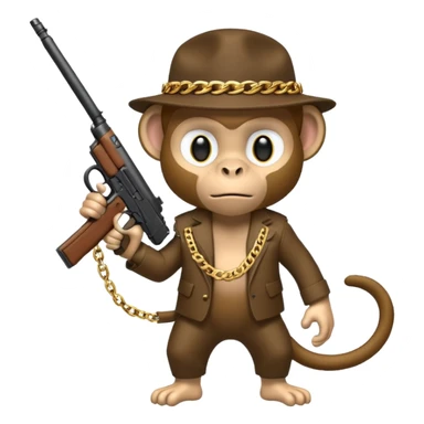 Monkey gangster holding an uzi gun sticker