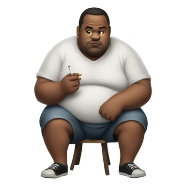 Fat guy squatting while smoking a cigarette sticker
