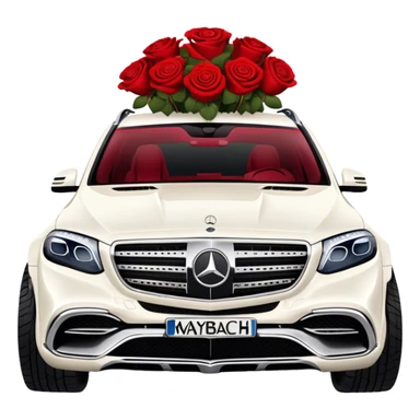 Side angle of White Mercedes Maybach GLS 600 with red roses on the front hood sticker