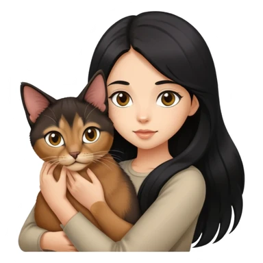 The girl with long black hair holding a Abyssinian cat sticker