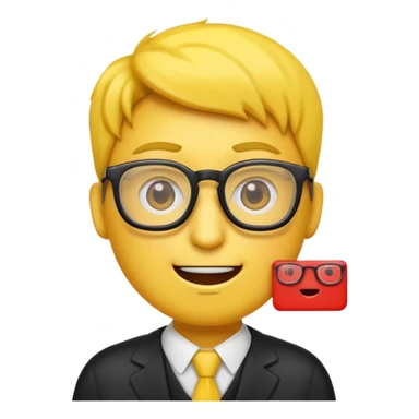 Créer un emoji nerd le perso doit être une tête basique d'emoji jaune avec une grosse paire de lunettes rectangulaires noires 3 boutons sur chaque joue et une dent qui dépasse  sticker