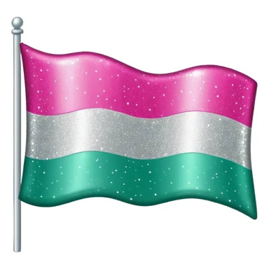 a tricolor flag featuring horizontal stripes of hot pink, glitter silver, and jade green. sticker