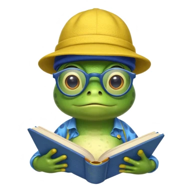 frog wearing yellow hat with glasses and blue book sticker
