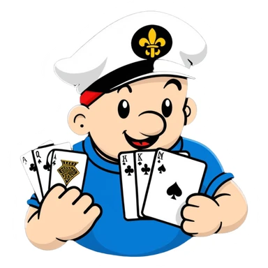 Popeye the sailor holding poker cards, cartoon sticker style sticker
