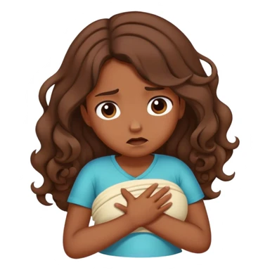 Girl with curled brown long length hair with stomach pain sticker