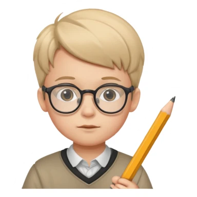 boy kid with glasses → holding a pencil sticker