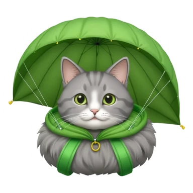 gray cat with green parachute sticker