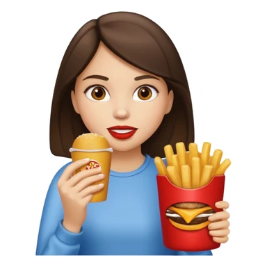 brunette girl eats fast food sticker