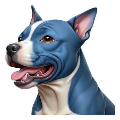 Cinematic Cute Yawning Blue Staffordshire Bull Terrier Portrait Emoji, Head tilted slightly with a dramatic, wide-open yawn, showcasing a smooth blue Fur with a refined texture, floppy ears slightly drooping, round dark eyes barely open in drowsy contentment, Simplified yet irresistibly adorable features, highly detailed, glowing with a soft, cozy glow, high shine, relaxed yet expressive, stylized with a touch of whimsy, bright and endearing, soft glowing outline, capturing the essence of a sleepy yet affectionate guardian, so drowsy it feels like it could stretch right out of the screen and curl up for a nap! sticker
