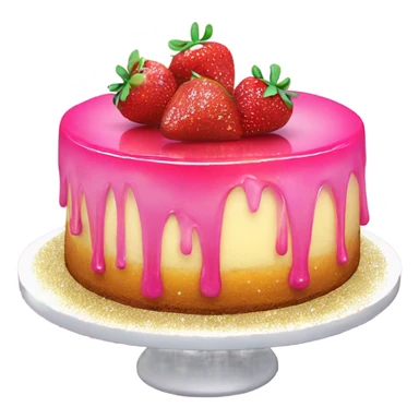 Pink ombre glaze dripping cheesecake with glitter and strawberries  sticker