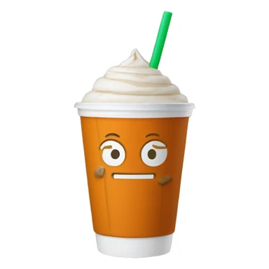 pumpkin shape cold cup with pumpkin spice latte and a green straw sticker