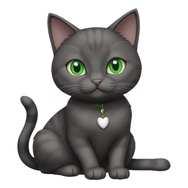 beautiful female solid dark grey cat with green eyes, white toes/paws and white patch on her chest playing sticker