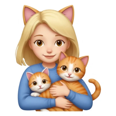 A cute girl hugging a cute cat sticker