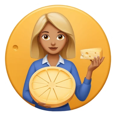 woman holding cheese sticker