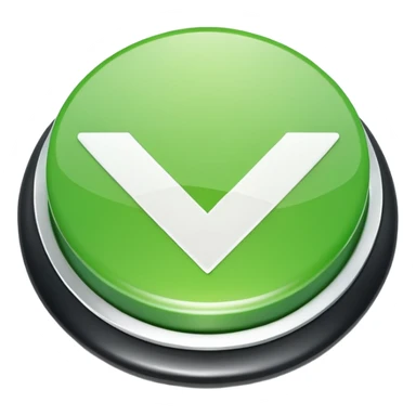 Green circular checkmark icon, white check symbol in center, glossy 3D button style, smooth surface, soft shadow, minimal design, centered composition, high resolution sticker