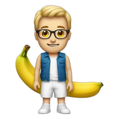 Uomo bianco pelato con occhiali e pizzetto lancia una banana sticker