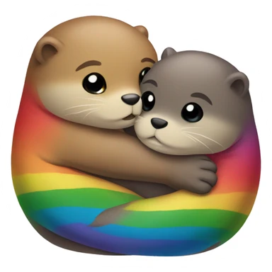 Rainbow otters hugging sticker