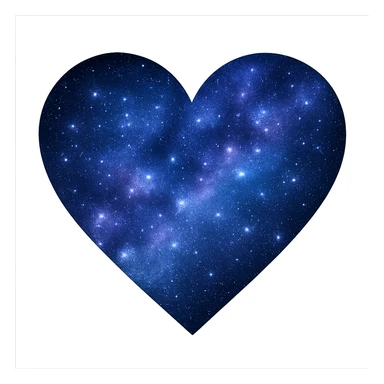a heart shape with a night sky galaxy texture, sparkling stars, deep blues and purples sticker