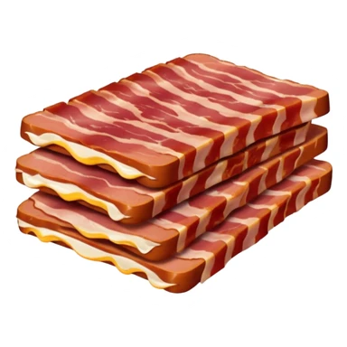 bacon lardons, pile, thick short rectangular strips, alternating pinkish-red meat and creamy white fat, clean cut, irregular edges, fresh, moist, uncooked, soft lighting, color contrast, no pan, plate, background, or faces, clean 3D, soft lighting, transparent background, emoji scale sticker