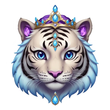 ESO Female white/black tiger khajiit leader of the umbral rose, glowing blue eyes, glowing blue 'third eye' gem; purple gem silver tiara sticker