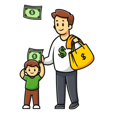 Person carrying money bag supporting a family, financial provider sticker