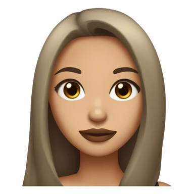 girl She has brown eyes, long dark hair, straight and styled. She has an olive skin tone and wears black clothing, which contrasts with her fair complexion. pink lips sticker