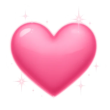 Add bright shine and glow to the pink heart in emoji style with a transparent background, making it look luminous and sparkling. sticker