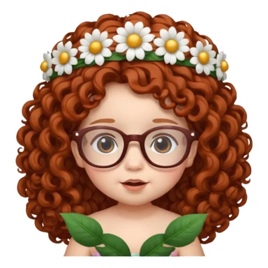 baby with big flower tiara dark ginger long curly hair and glassess sticker