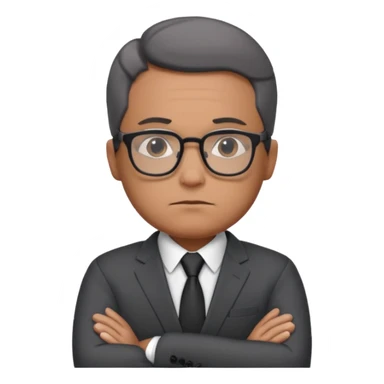 Illustrate Gustavo in a business suit with glasses, hands folded & serious gaze. sticker