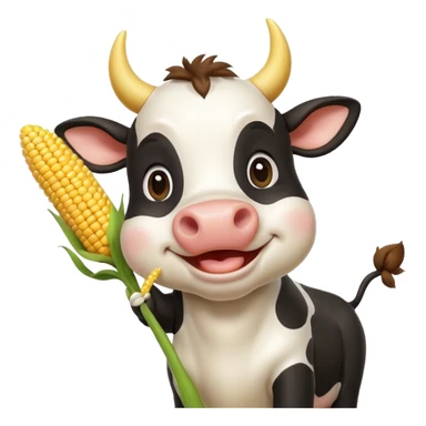cute cow eating corn, holding corn with mouth, happy expression, 3D cartoon, mobile game icon style, clean background, no text, no watermark
 sticker