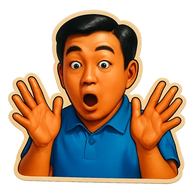 The same Japanese man looks at the viewer with a surprised look, and his hands are empty sticker