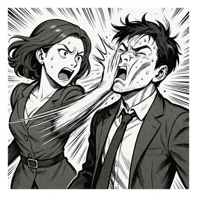 a dramatic scene of a woman slapping a man, with motion lines and exaggerated expressions sticker